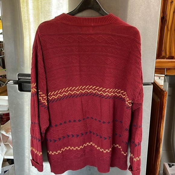 THE  fox collection v-neck long‎ sleeve sweater burgundy w/ designs men’s L - Picture 6 of 8